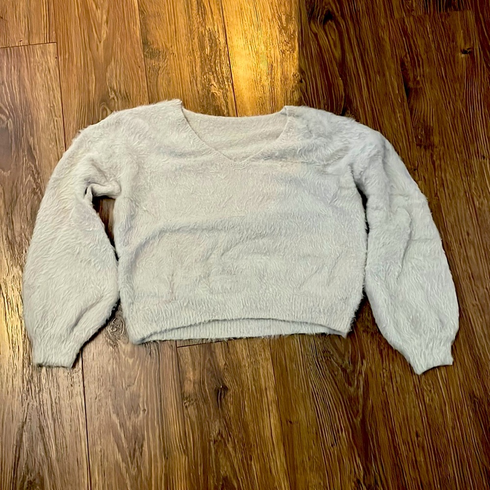 fuzzy grey sweater
